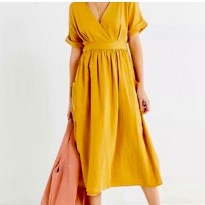 Urban Outfitters wrap dress in soft linen/rayon blend Size S-P Mustard color
